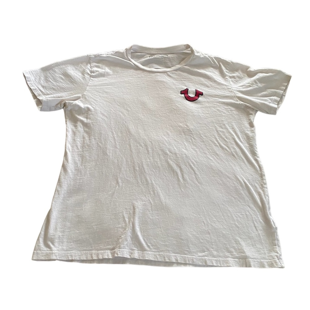 NWT True Religion Mens Tee Shirt Size M Buddha Front Back 2-Sided Red White